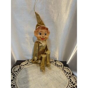 Vintage 1950s Gold Metallic Knee Hugger Pixie Elf Ornament Japan MCM Christmas